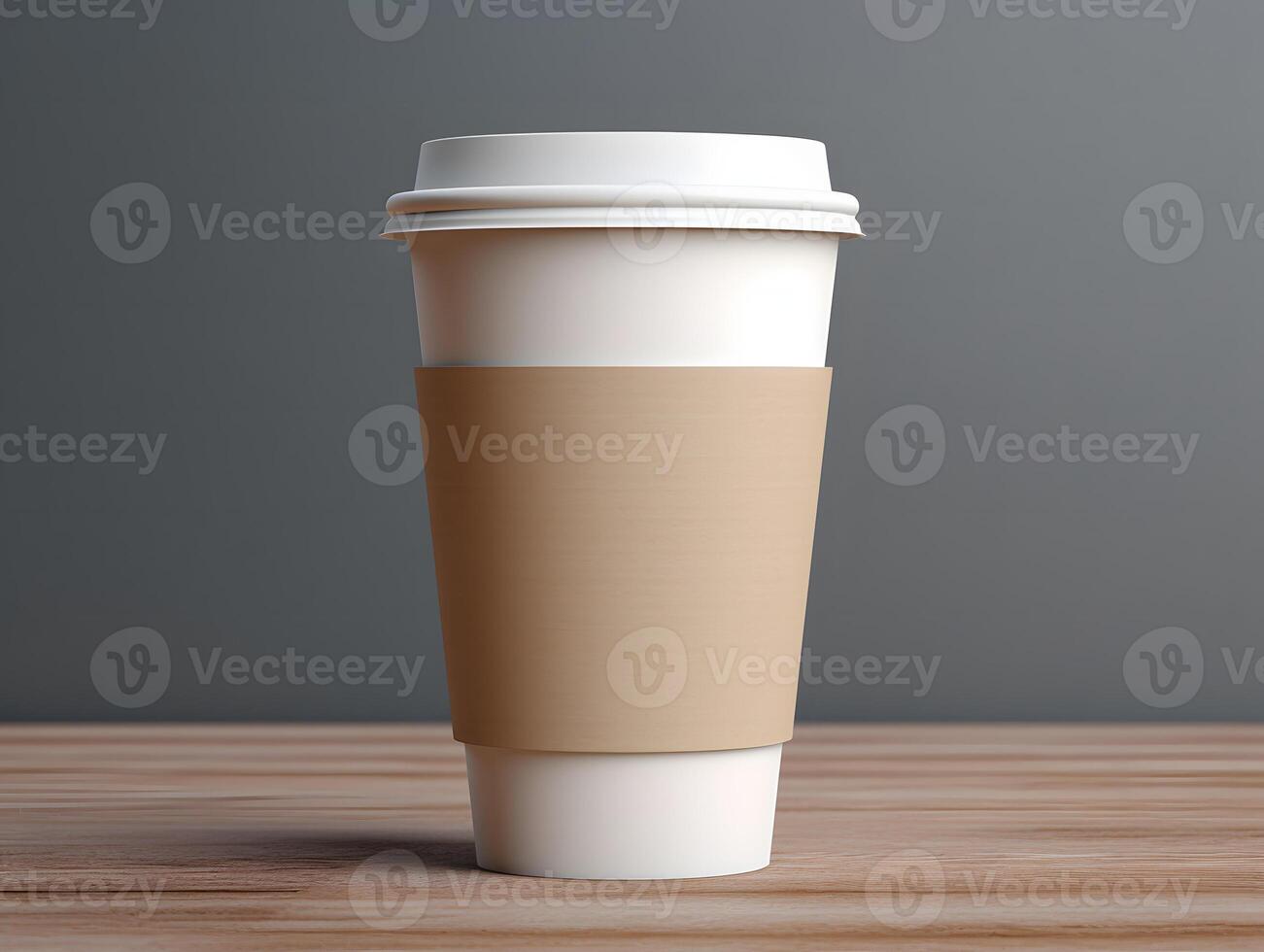 A coffee cup with a paper cup on a wooden table photo