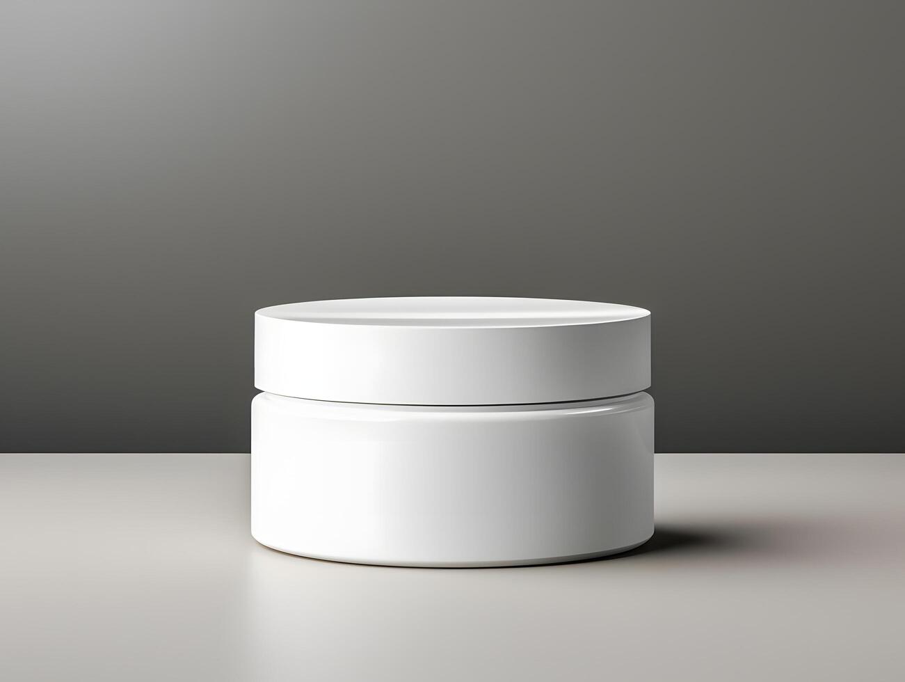 White jar with lid on a table photo