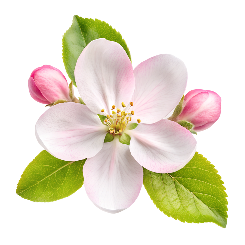 Close-Up of Apple Blossom Flowers in Full Bloom with Fresh Leaves png