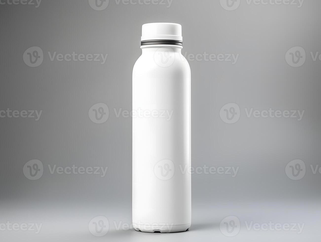 White plastic bottle with black cap on gray background photo