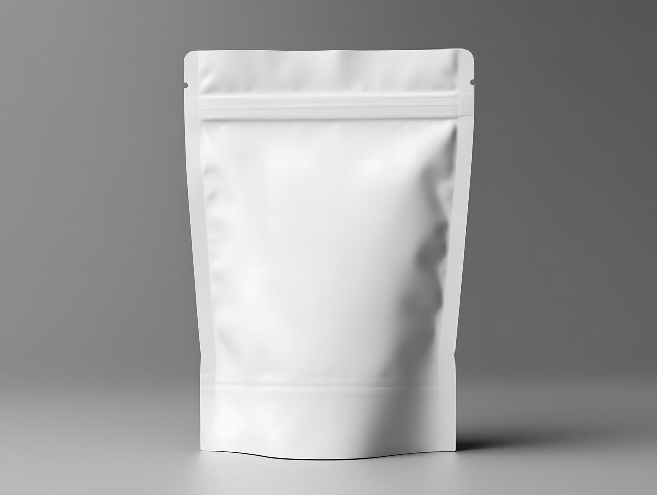 White packaging pouch mockup on grey background photo