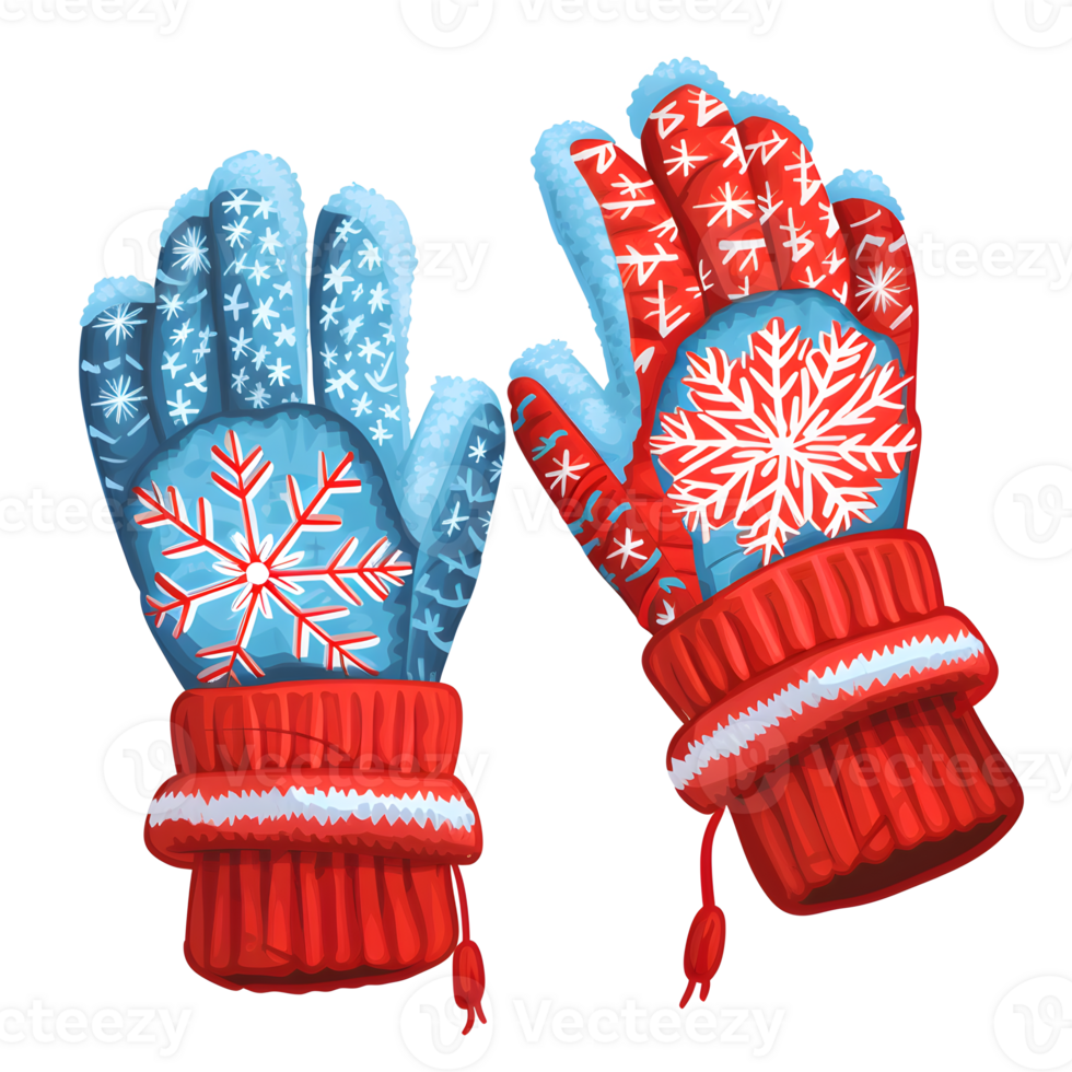 Colorful winter gloves with snowflake design png