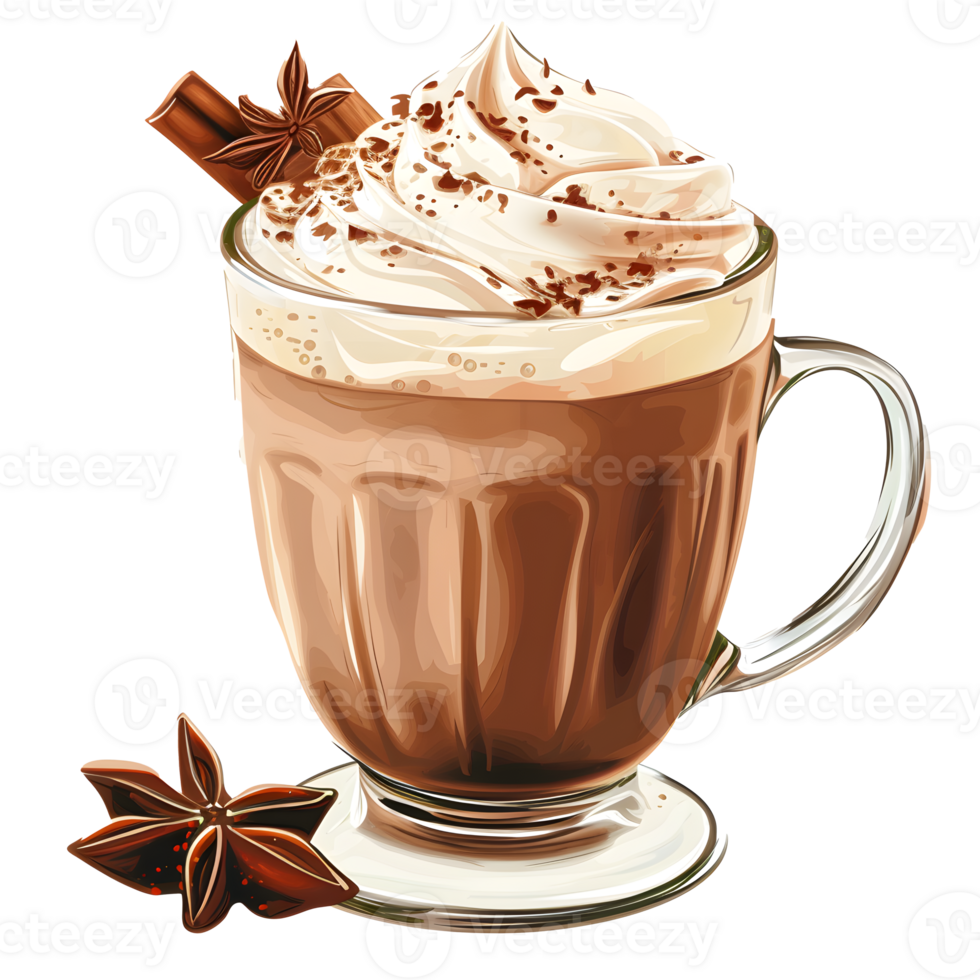 Hot Chocolate with Whipped Cream and Cinnamon png