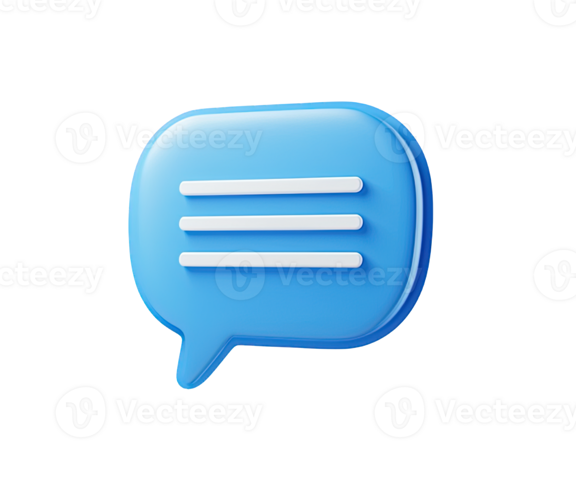 3d blue chat bubble three white lines, isolated on a transparent background, ideal for communication concepts 4k png