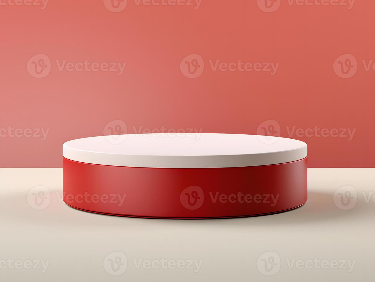 A red and white round table with a white lid photo