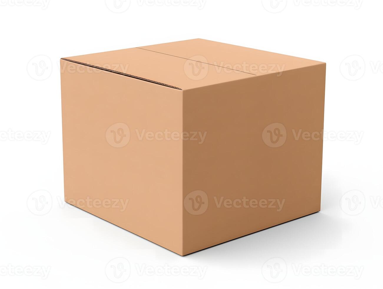 Realistic empty cardboard box mockup with isolated white background photo