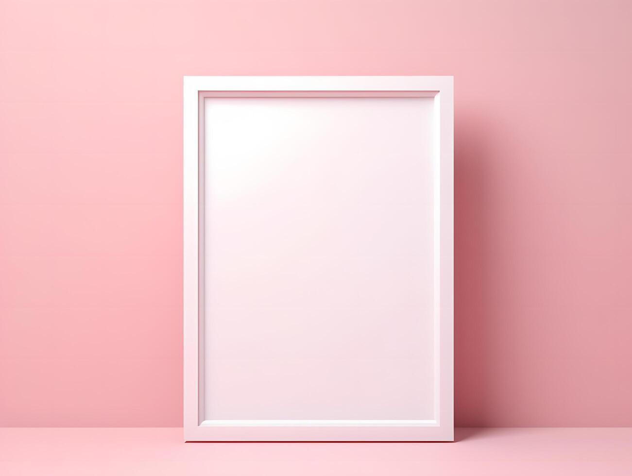 Blank white frame on pink background photo