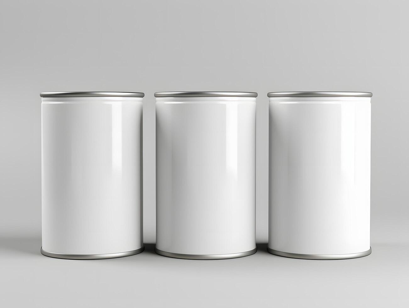 Three blank white cans mockup photo