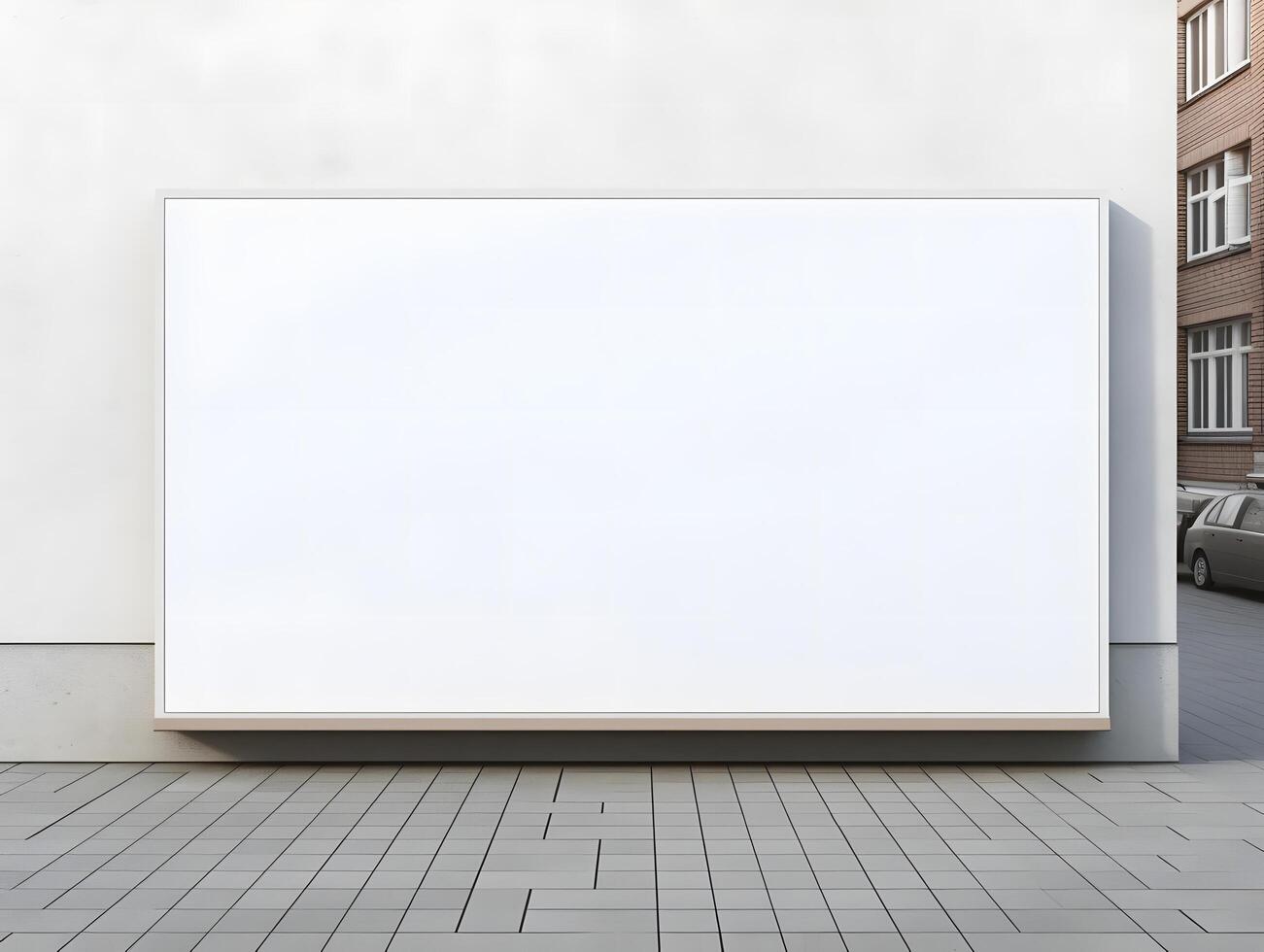 Blank billboard on the street with a car in the background photo