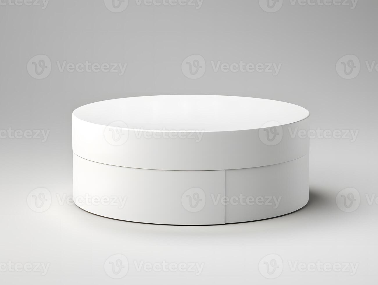 A white round table with a drawer on top photo