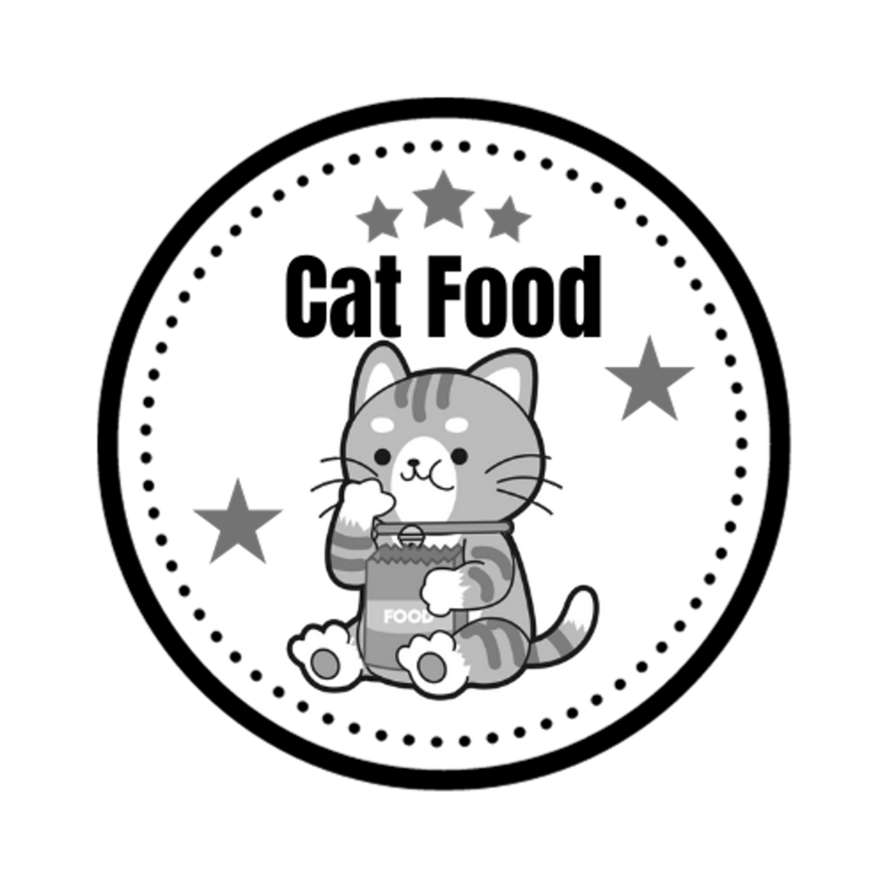 a cat food logo with a cat sitting on a table png