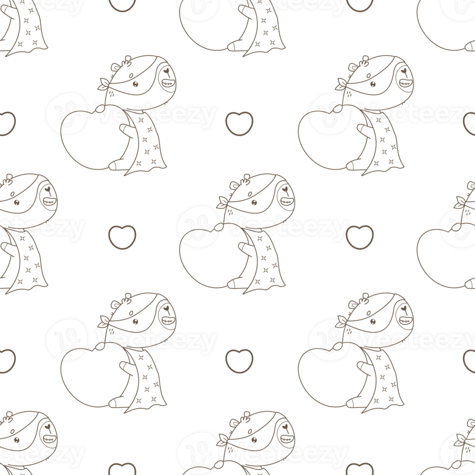 Outline Seamless Pattern Superhero Capybara with Heart png