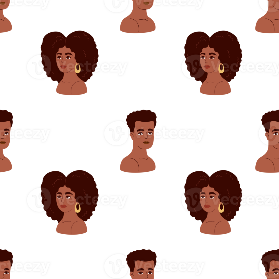 Seamless Pattern with Portraits African American Woman and Man png