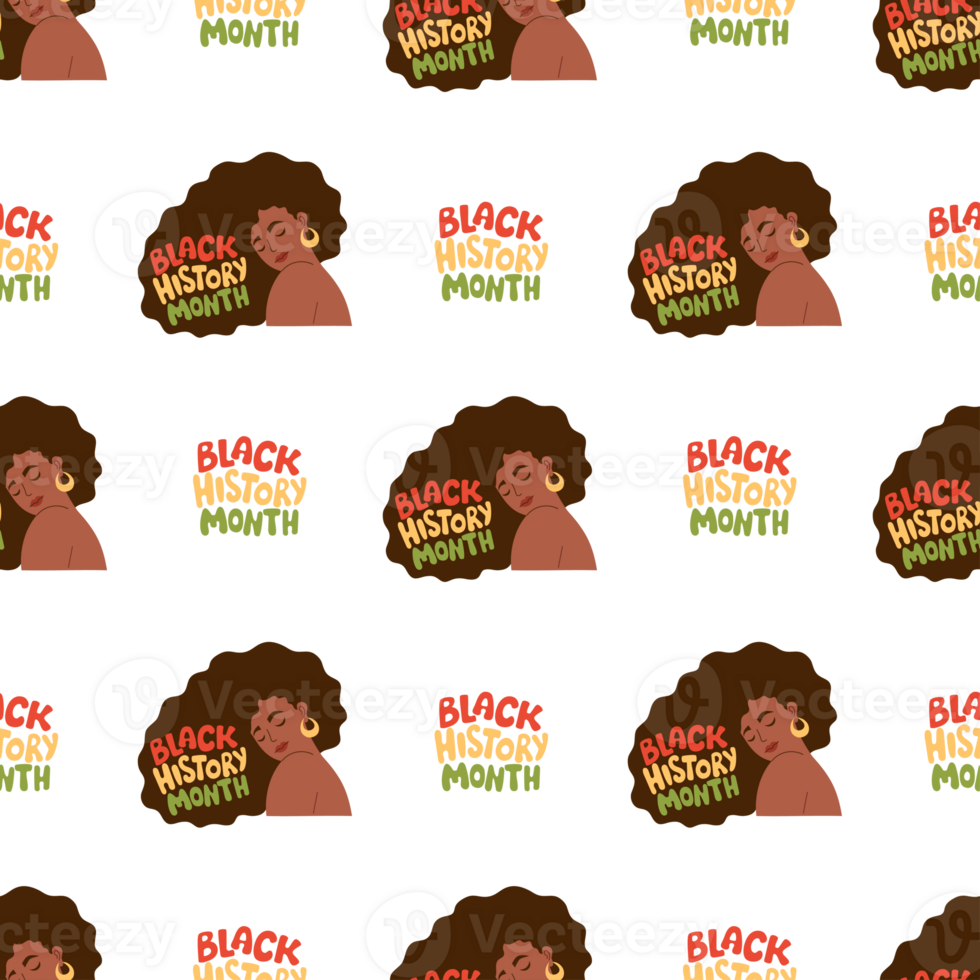 Seamless Pattern with African American woman with Lettering Black History Month png