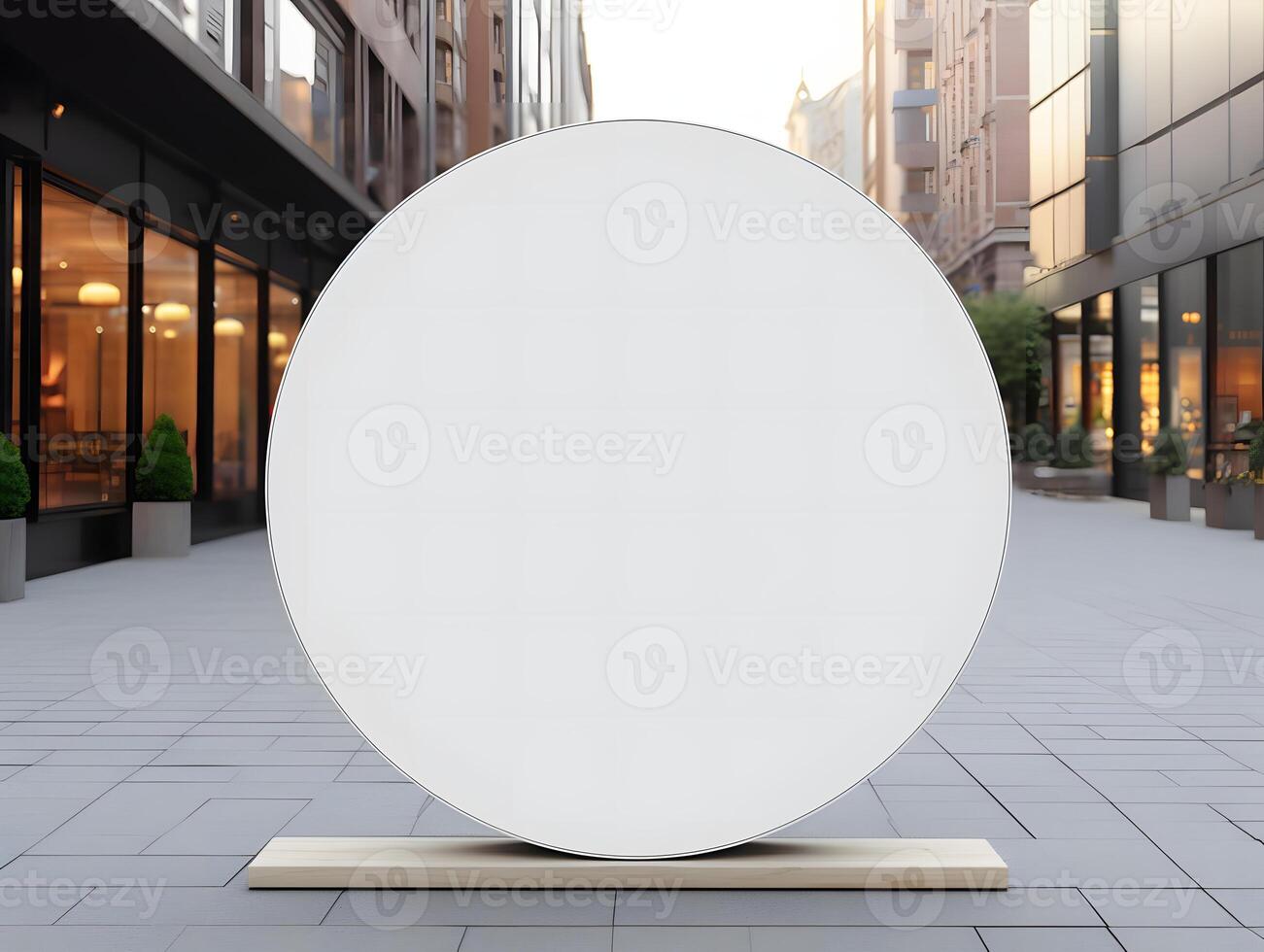 A large white round sign on a street photo
