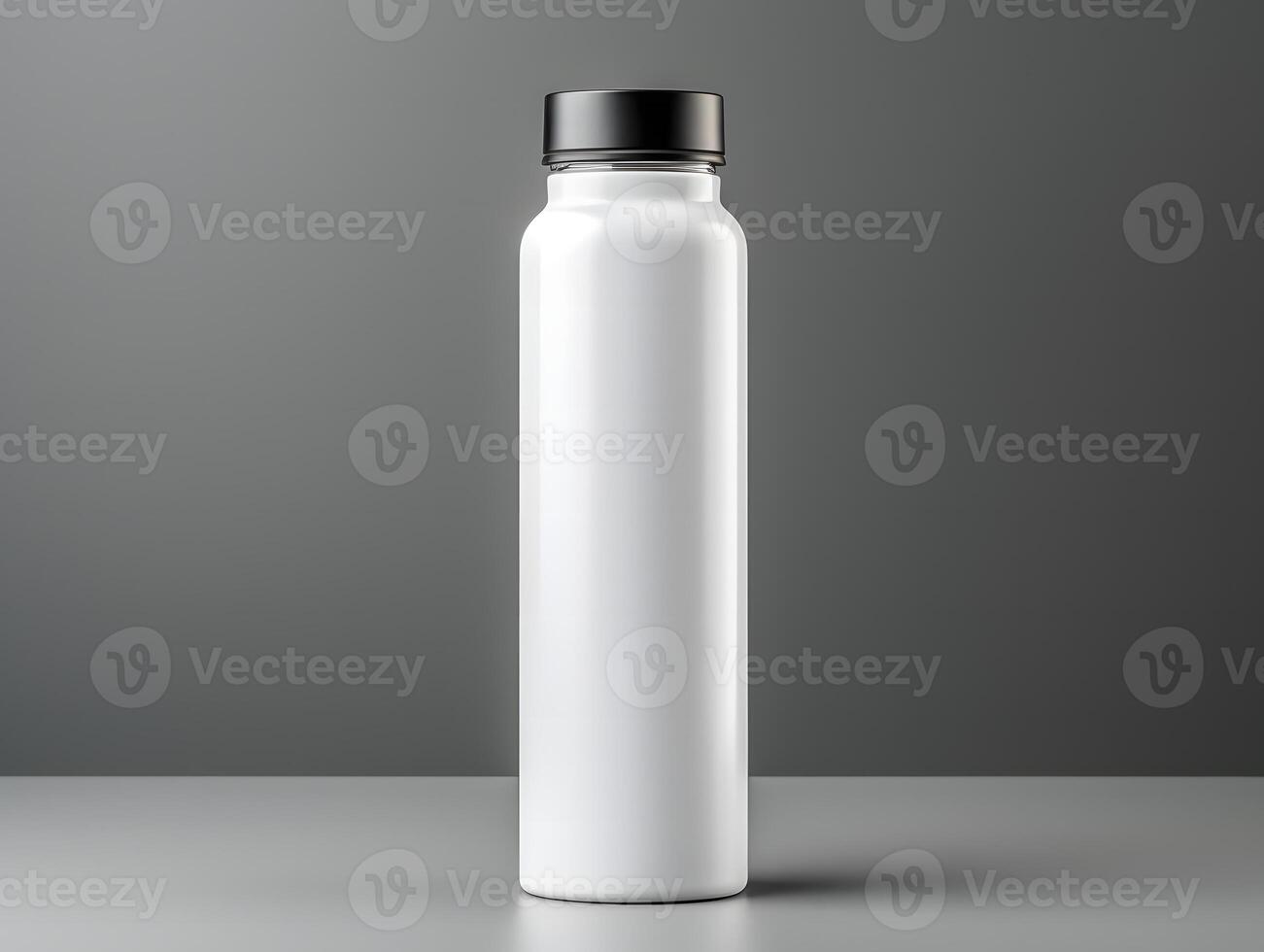 Blank water bottle mockup on grey background photo