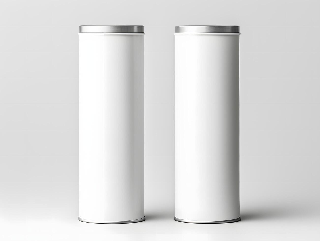 Two standing paper tube tin cans mockup with smooth matte finish on an isolated background photo