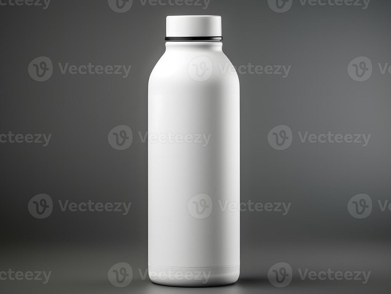 White plastic bottle with black cap on a gray background photo