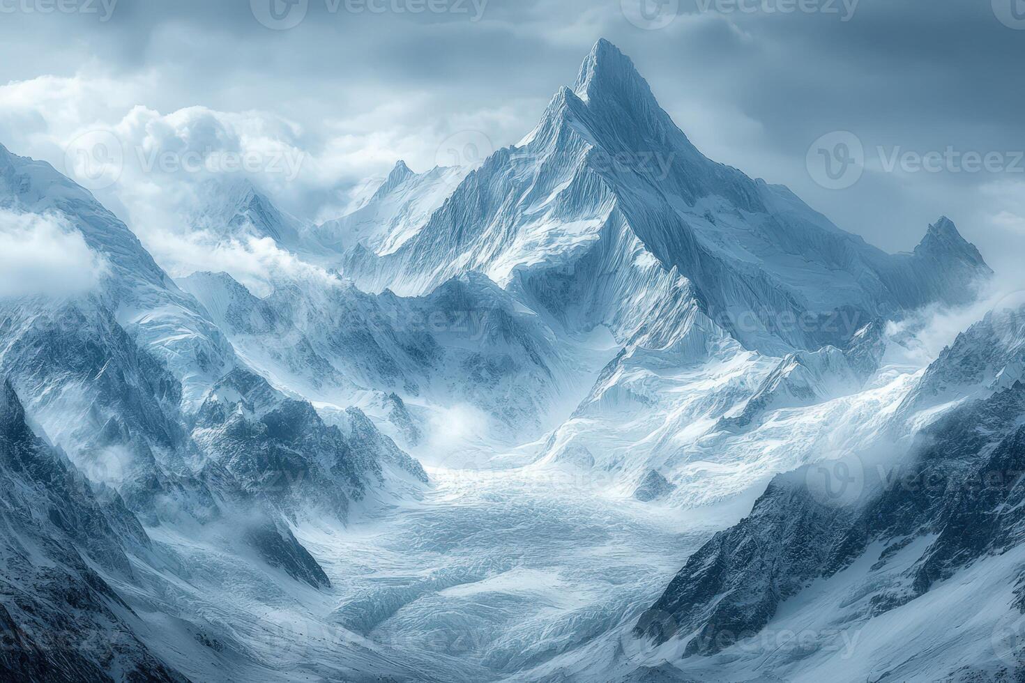 A mountain range with snow and ice on it photo
