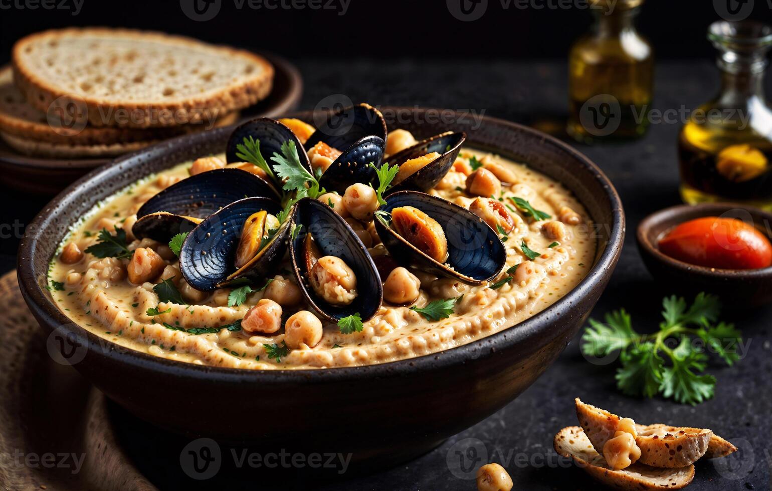 Enjoy a flavorful Hummus with Mussels and Chickpeas, great for any meal or occasion photo