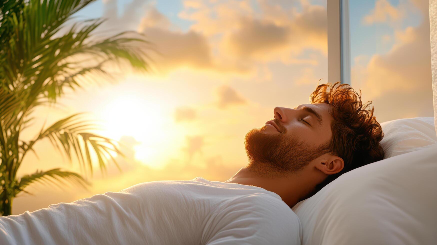 peaceful sleep scene with person resting soundly at sunset photo