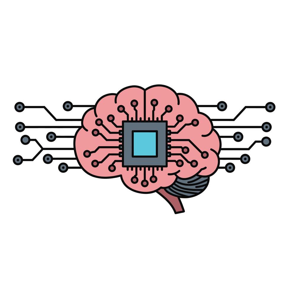 Brain with circuit board and processor chip vector