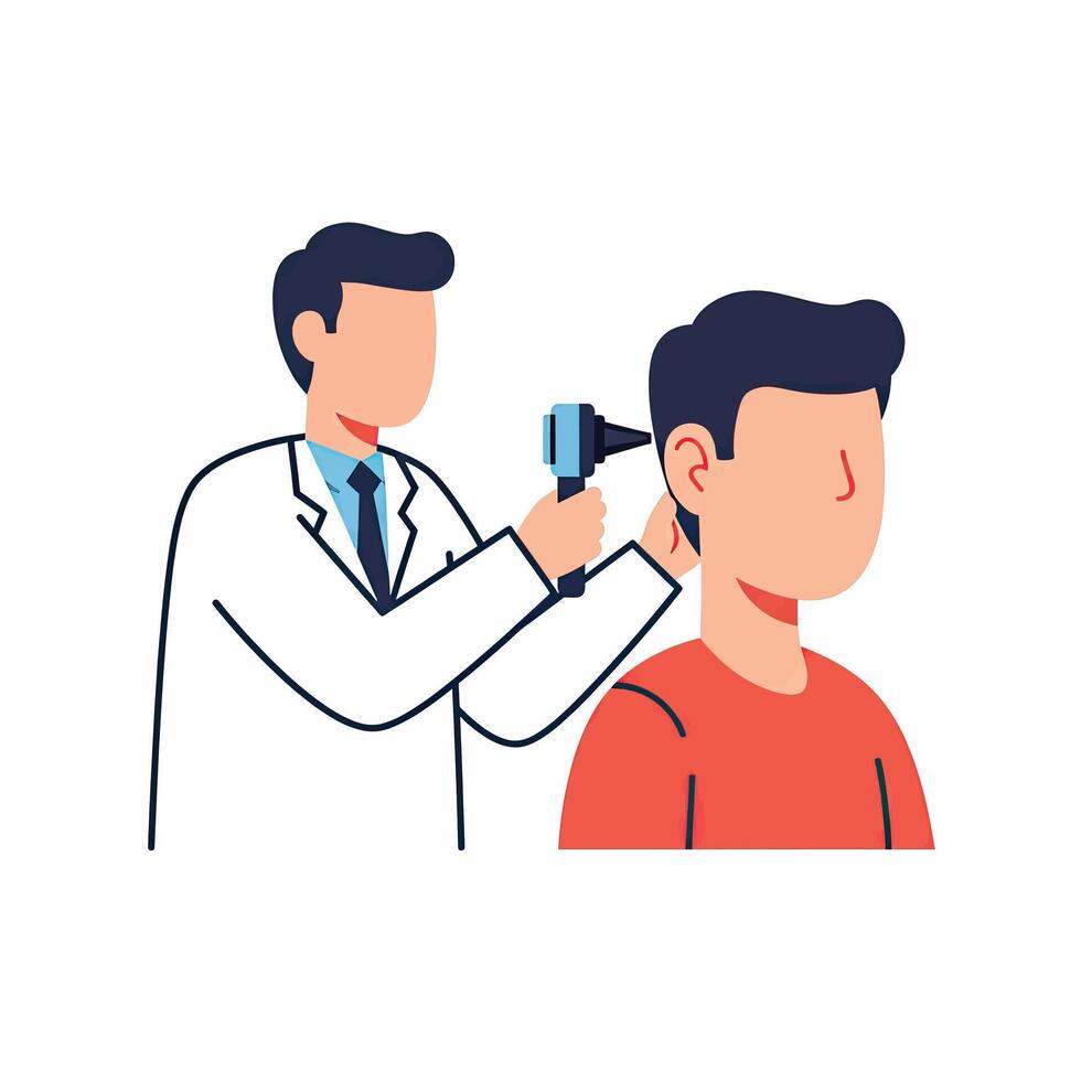 An illustration of a doctor examining a man's ear vector