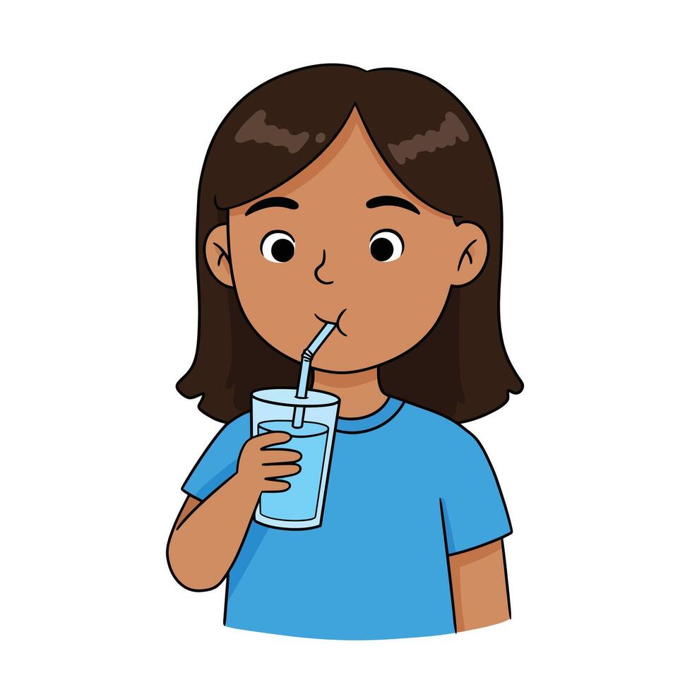 A girl drinking water with a straw vector