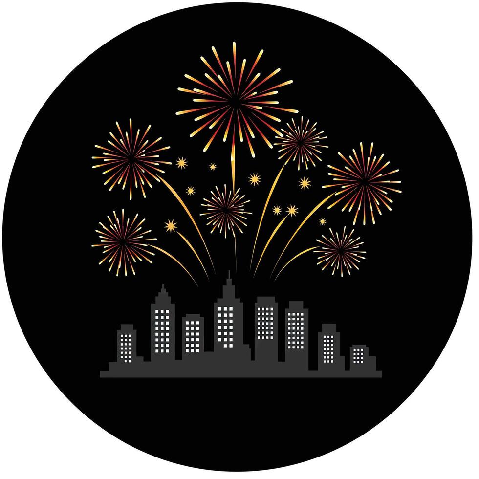 Fireworks in the city with buildings and skyscrapers vector