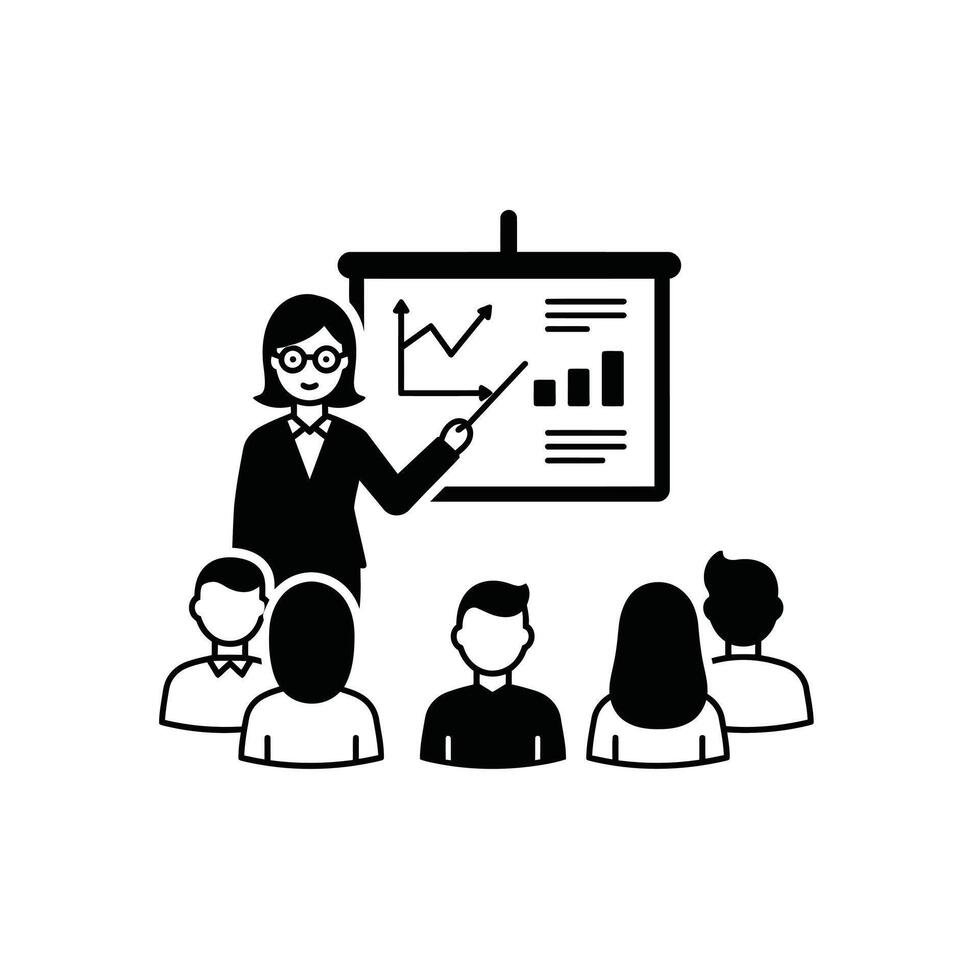 Business woman giving presentation to group of people vector