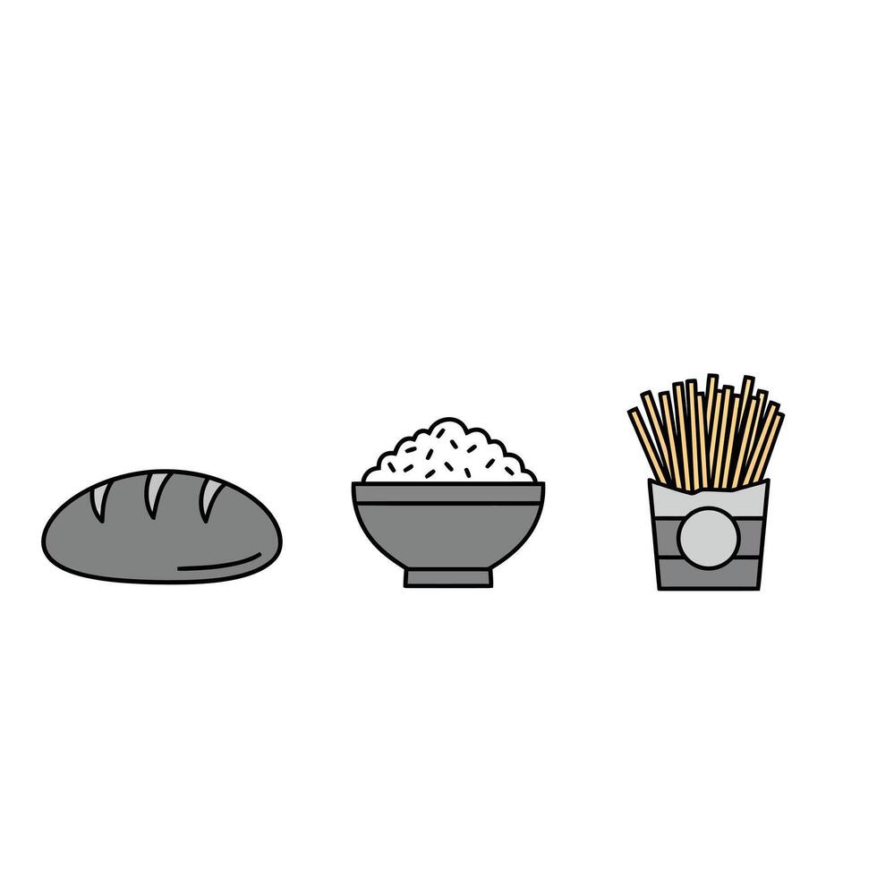 Rice, bread, and pasta icons vector