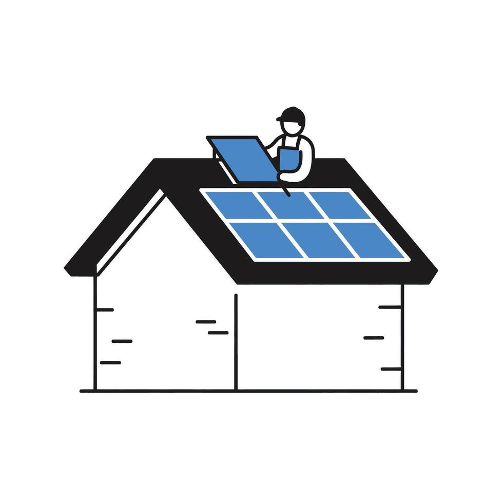 A man is sitting on the roof of a house with a laptop vector
