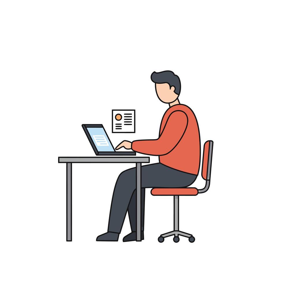 Man working on laptop at desk vector
