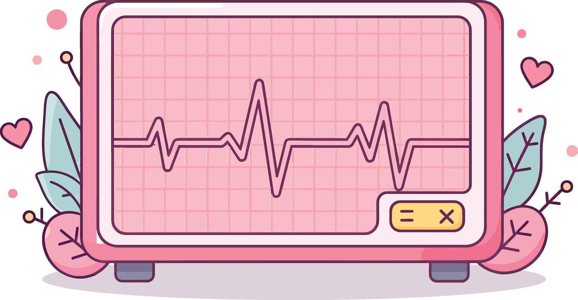 An illustration of a pink monitor with a heartbeat vector