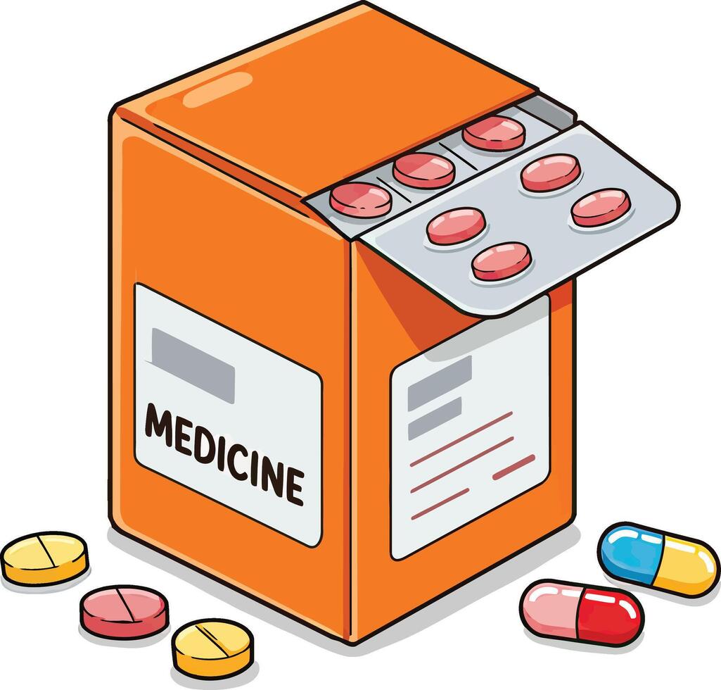 Medicine box with pills and pills vector