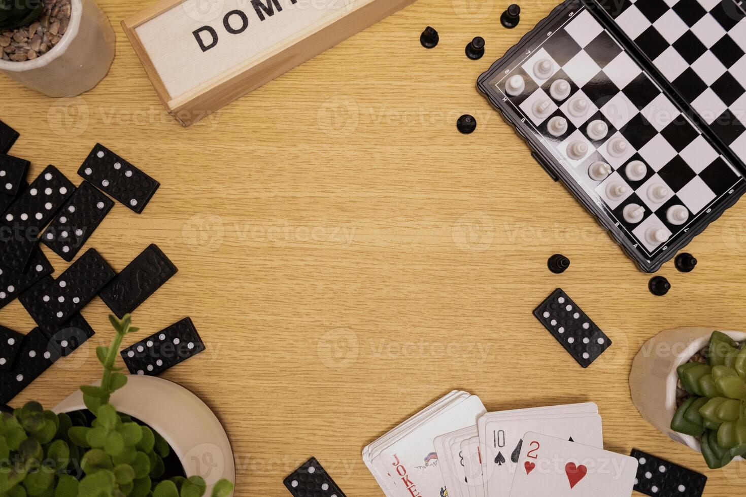 Playing background with chess domino playing cards photo