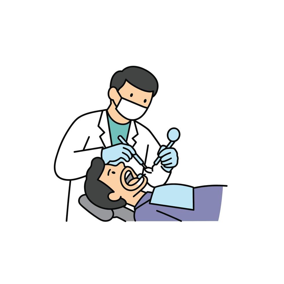 A man is getting his teeth checked by a dentist vector