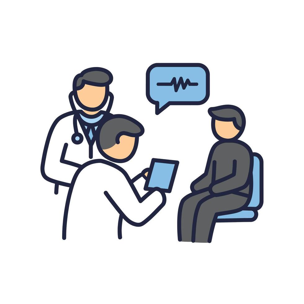 Doctor and patient in the office, with a doctor talking to a patient vector