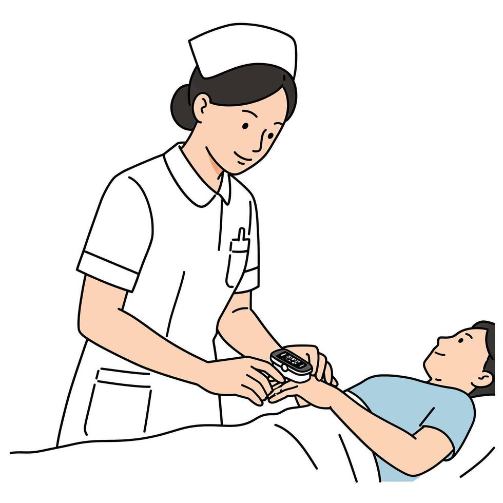 A nurse is checking the pulse of a patient vector