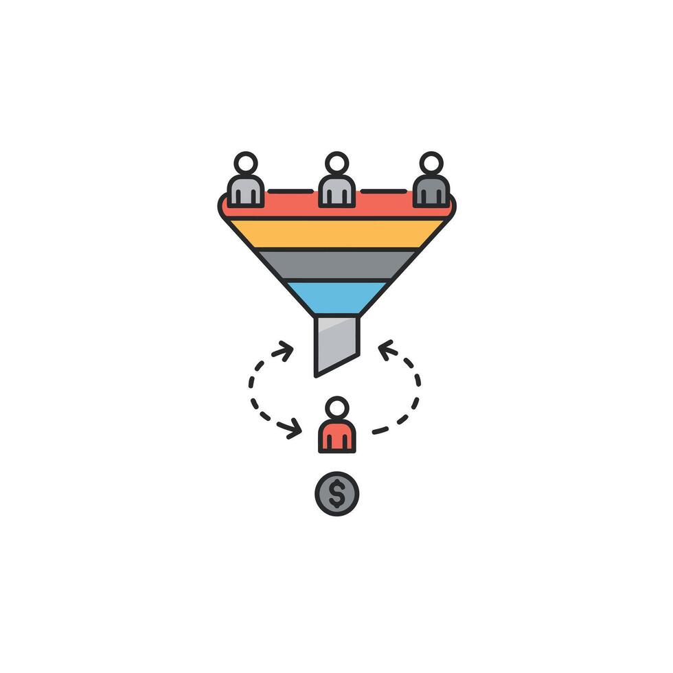A funnel with people in it and a dollar sign vector