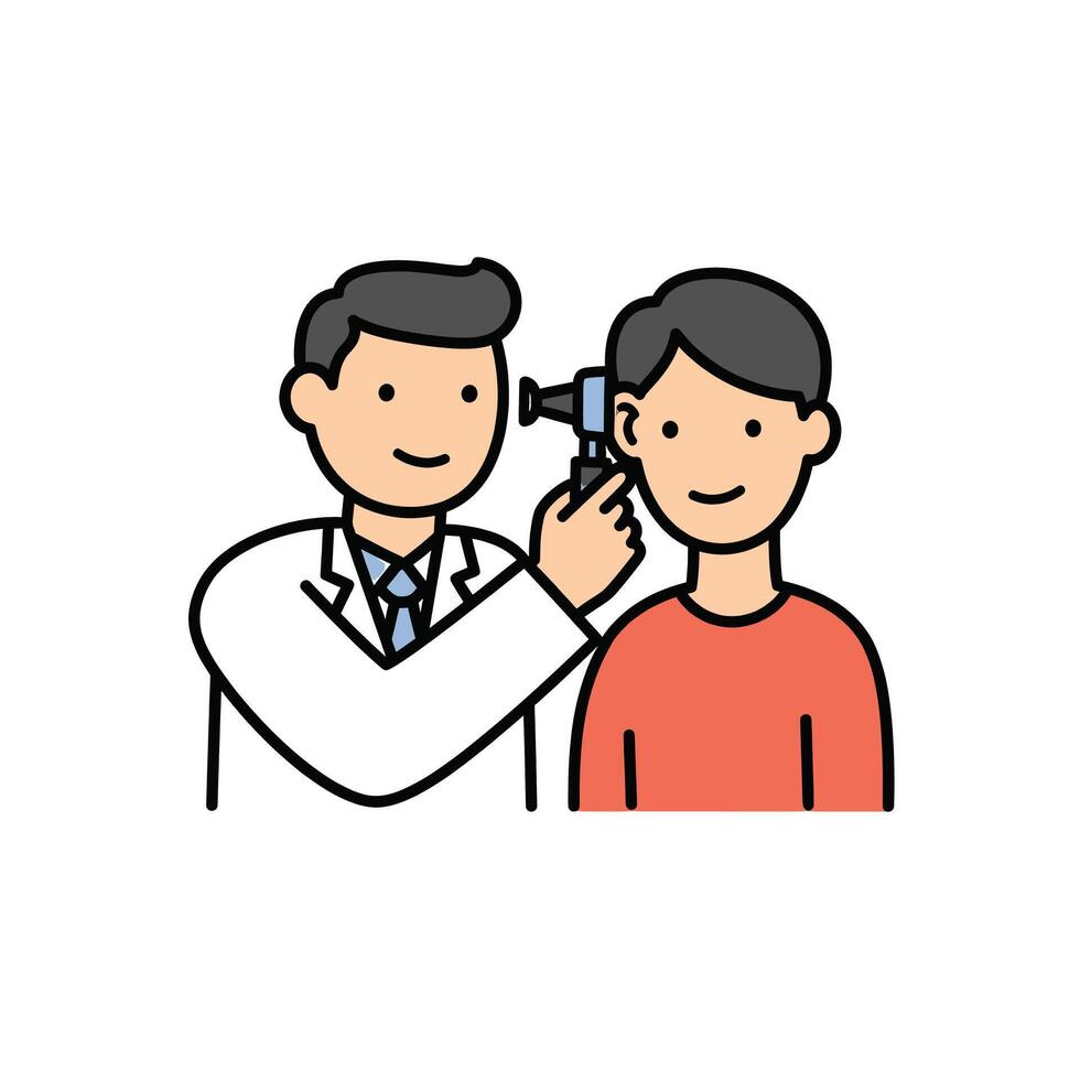 Doctor examining patient's ear with earphone vector