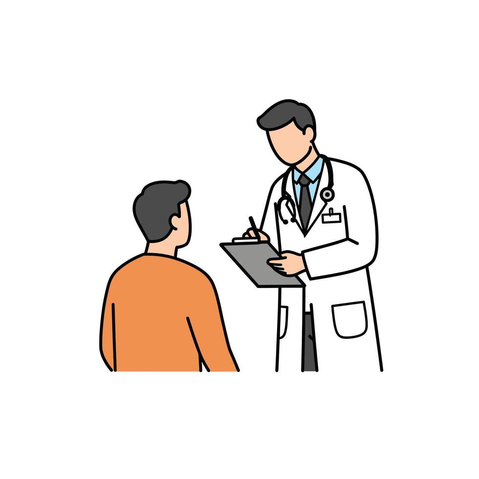 An illustration of a doctor talking to a patient vector