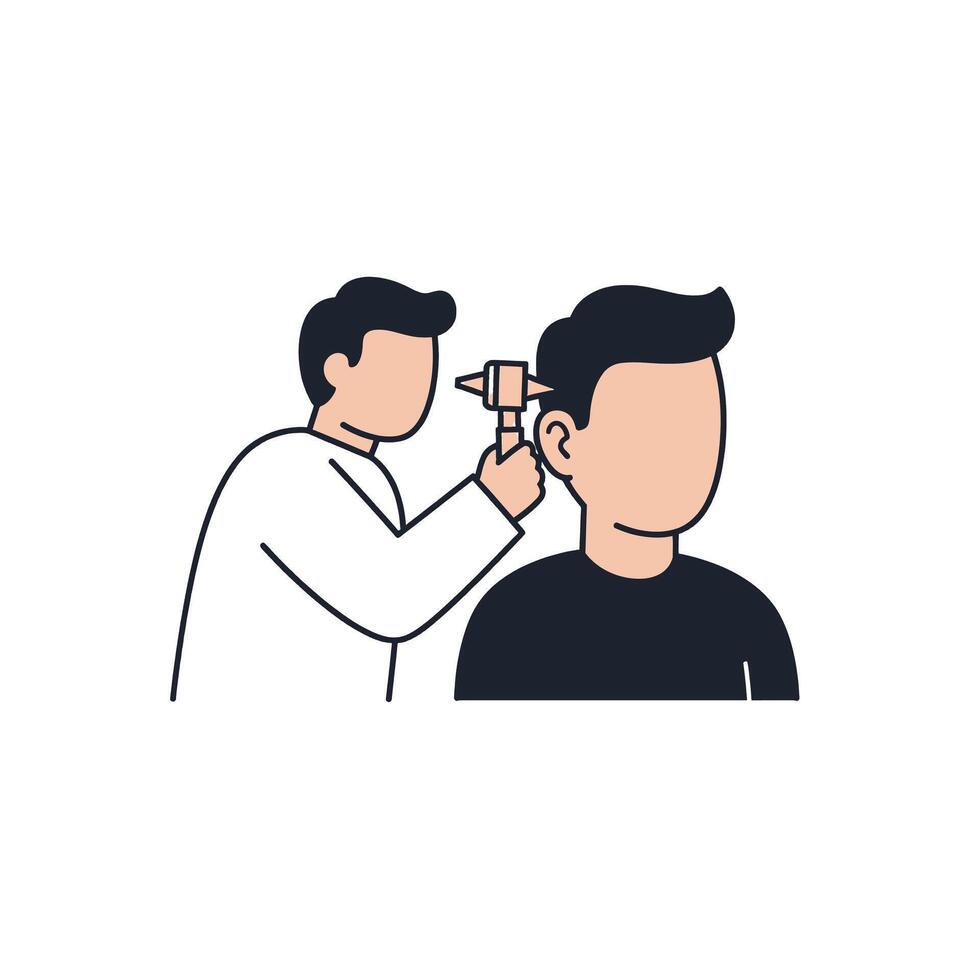 An illustration of a doctor examining a patient's ear vector