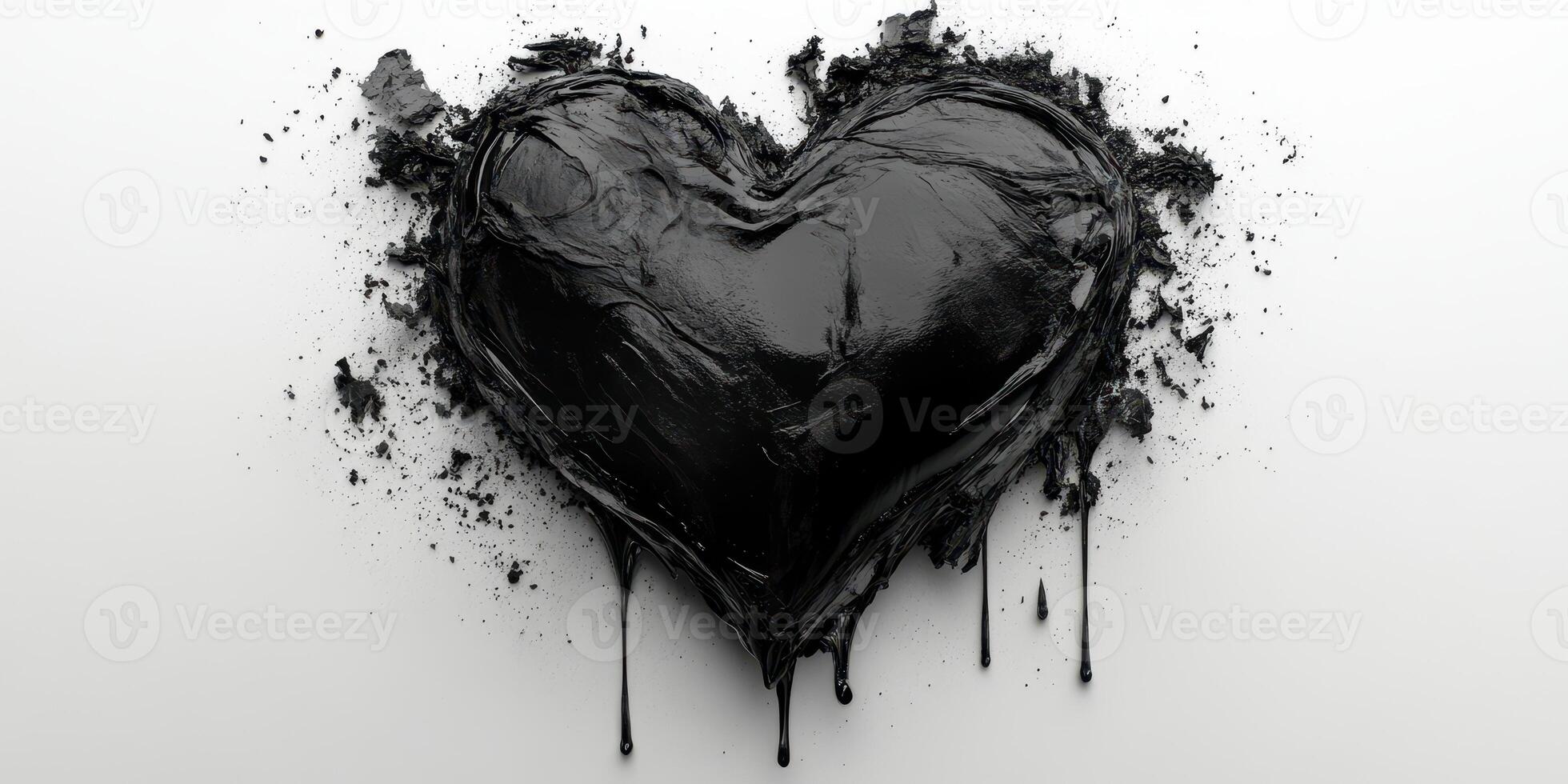 Artistic black heart sculpture surrounded by dark textured background representing emotion and creativity photo