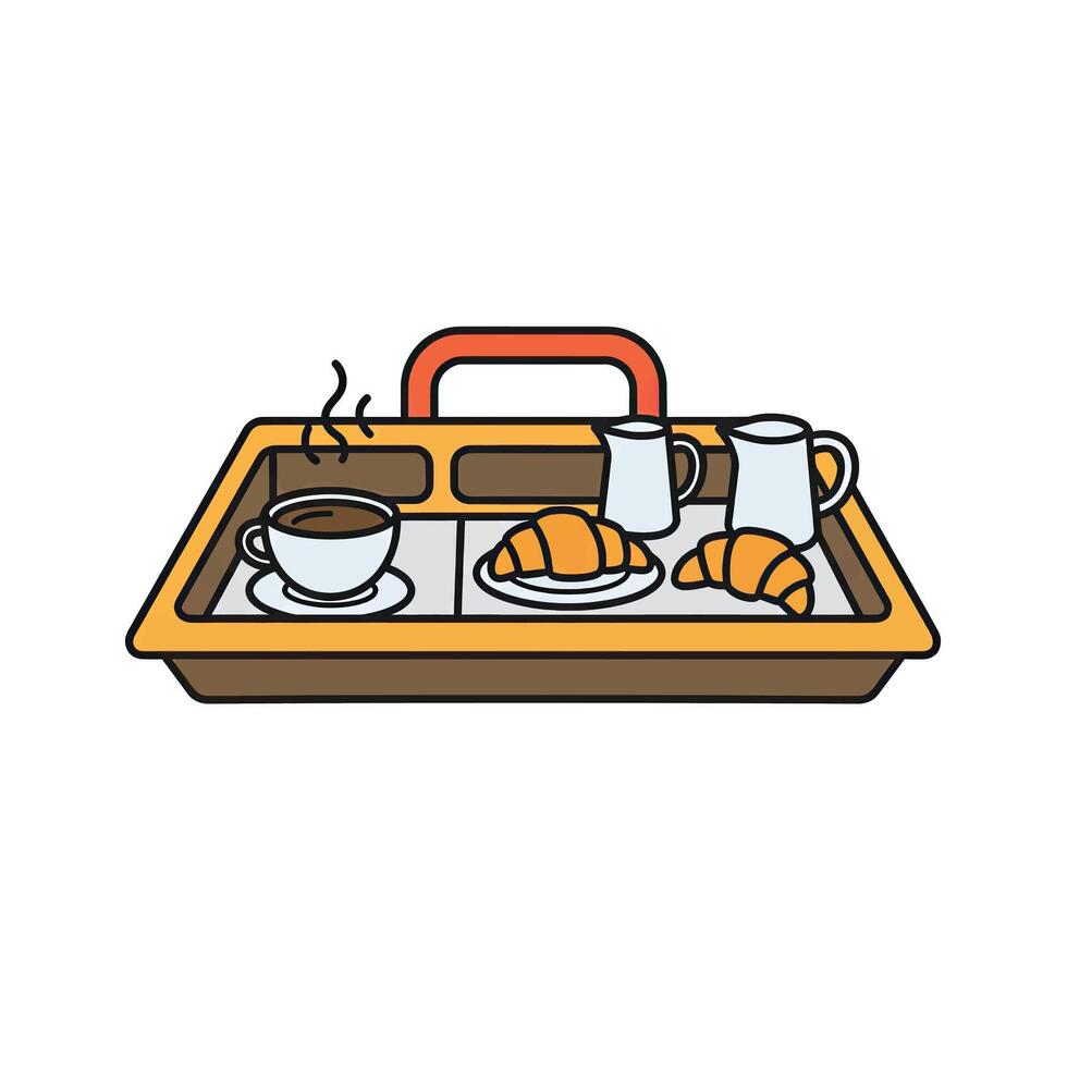 Breakfast tray with coffee and croissants on it vector