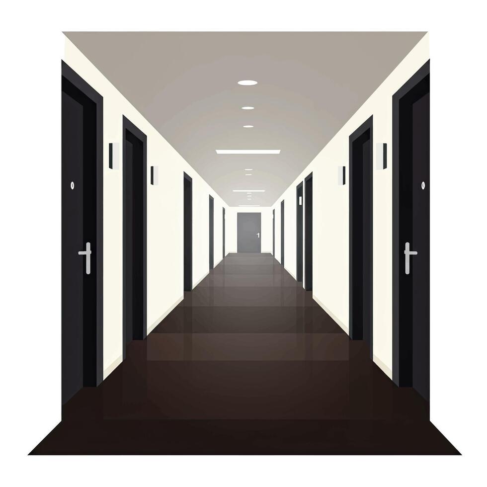 An empty hallway with two doors and a light vector