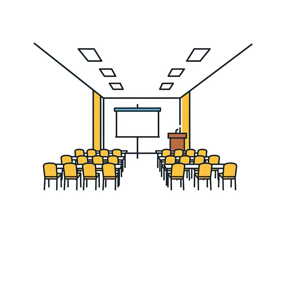 A meeting room with chairs and a projector screen vector