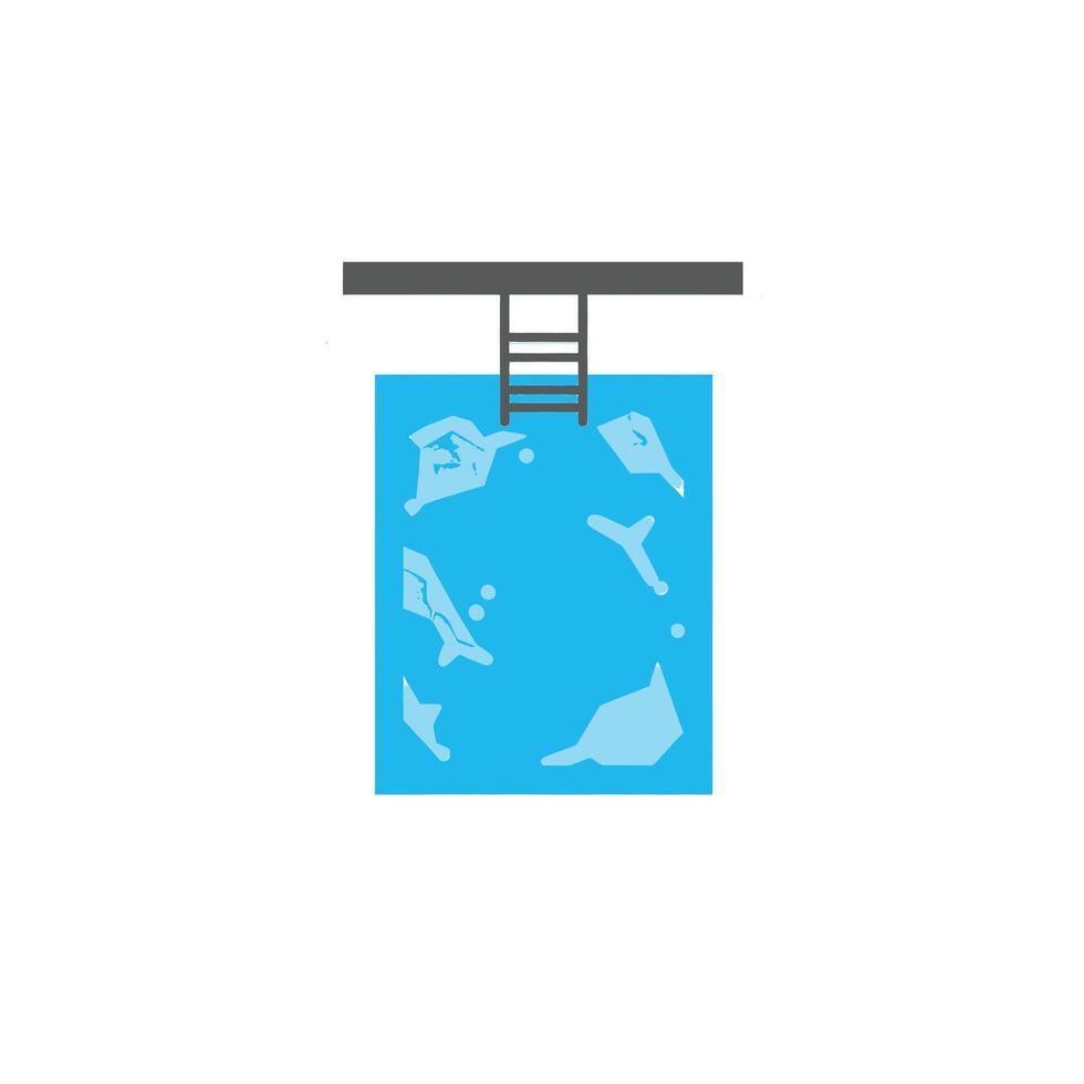 A ladder is in the water with a dolphin swimming in the water vector