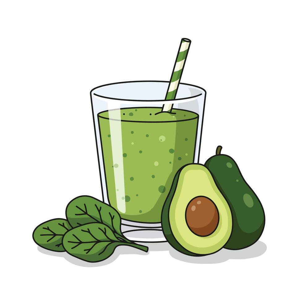Avocado smoothie with spinach and avocado illustration vector