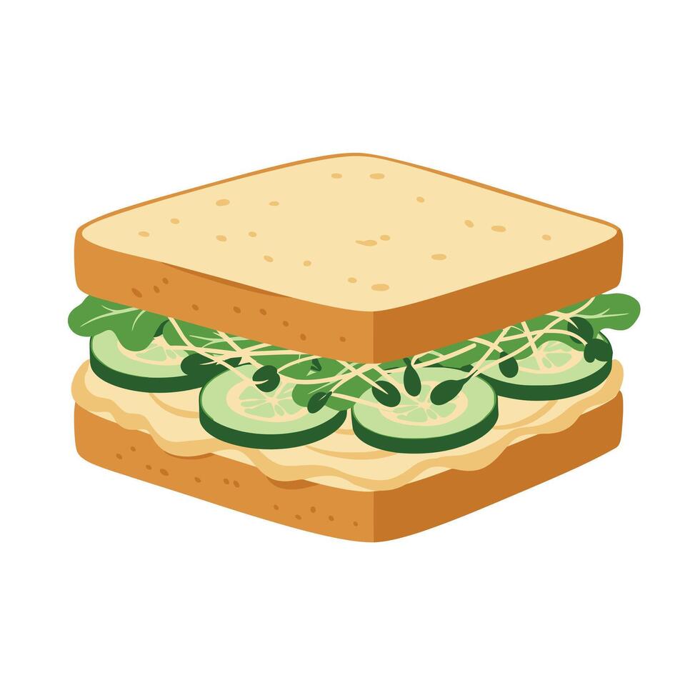A sandwich with cucumbers and lettuce on it vector
